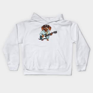 Dachshund Playing Guitar Kids Hoodie